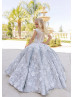 Stunning Beaded Ivory Lace Floral Appliques Sparkly Flower Girl Dress